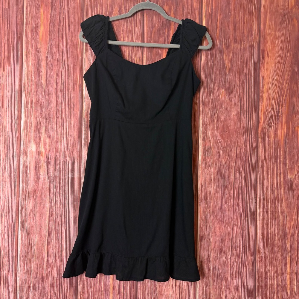 Old Navy Women Black Ruched Strap Smocked Back Ruffle Hem Mini Cami Dress Size M